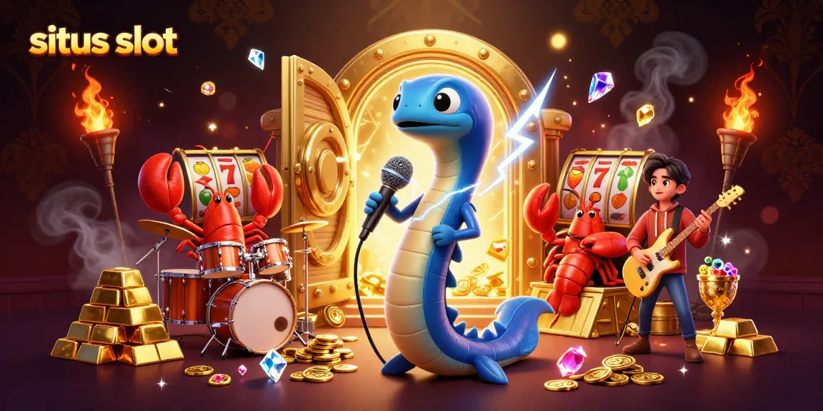 Experience the excitement of situs slot with a DJ electric eel and casino treasures in vibrant underwater scene.