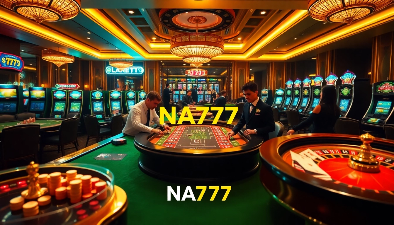 Experience the excitement of NA777 casino gaming with professional dealers and vibrant slot machines.