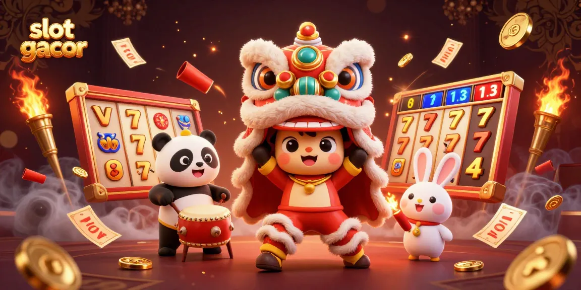 Engage with slot gacor excitement through a vibrant casino scene featuring dynamic characters and rich gaming elements.
