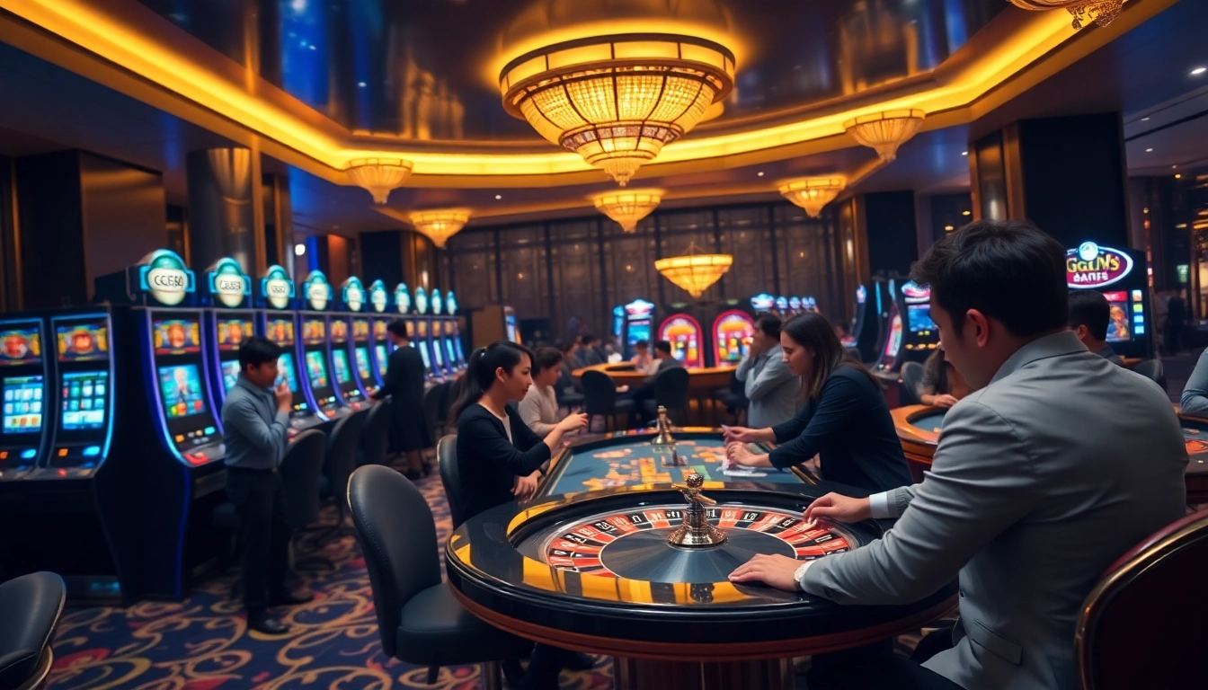 Experience the excitement of GG88 with engaging players at glamorous casino tables.