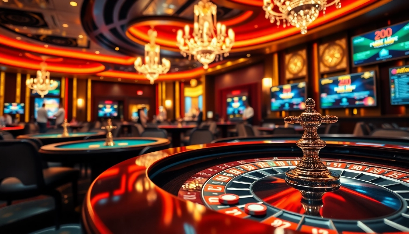 Experience the thrill of gambling with GO8-themed poker tables and vibrant casino lights.