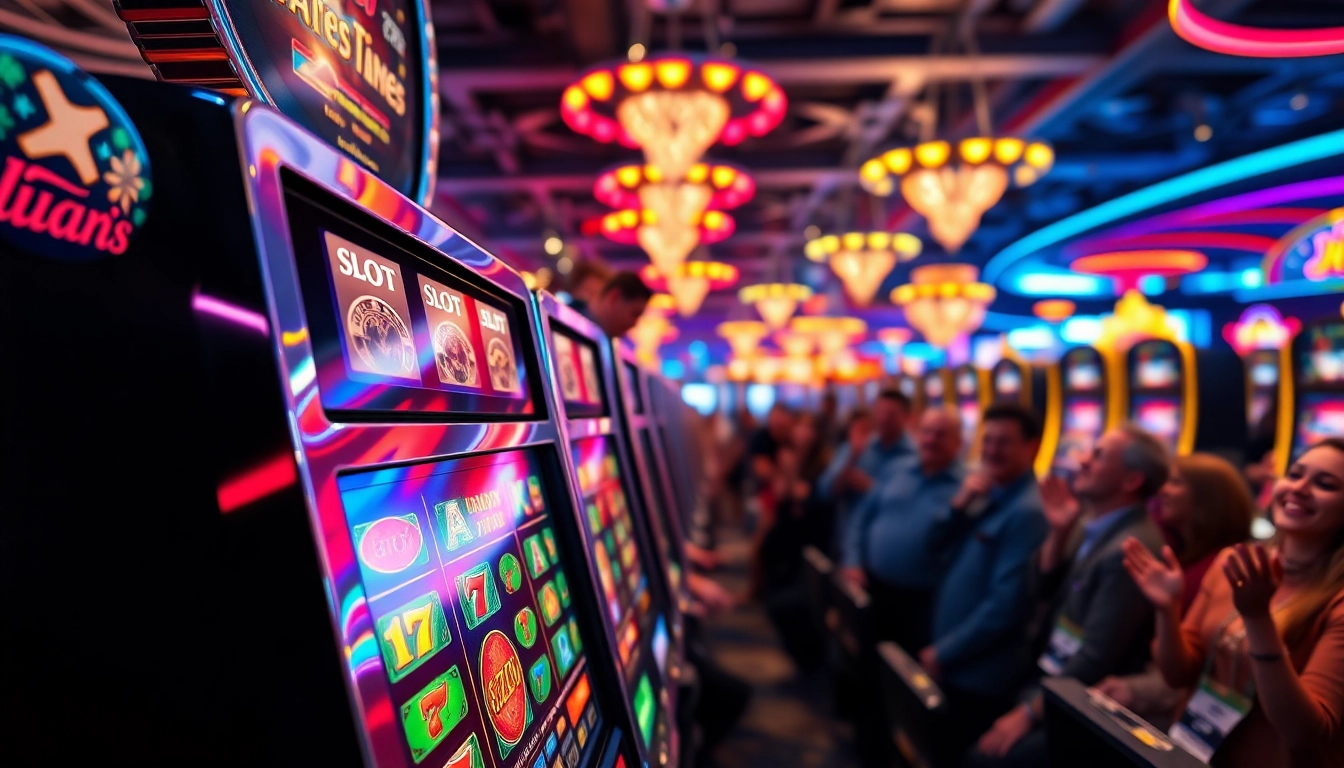 Memenangkan slot di mesin judi dengan suasana kasino yang meriah.