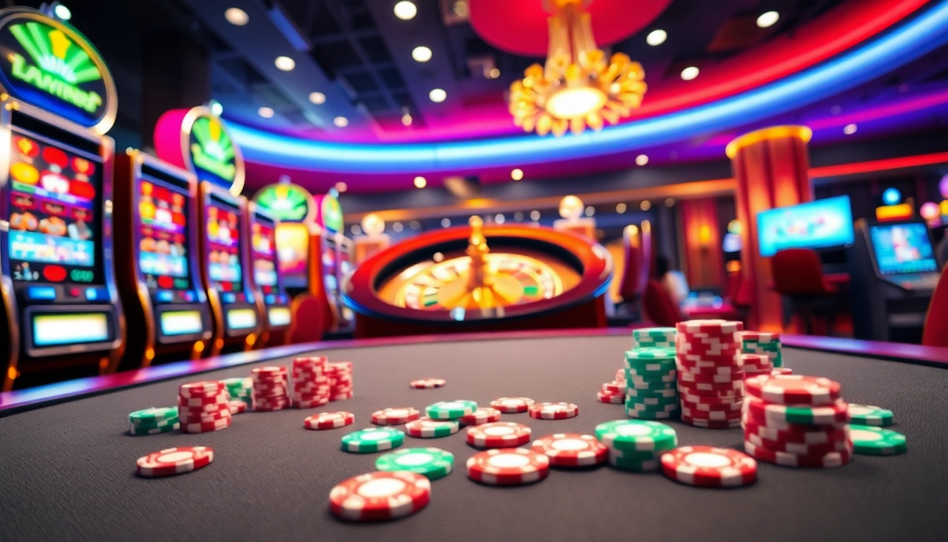 Ktpjitu offers a thrilling casino experience with vibrant slot machines and a sleek roulette wheel.