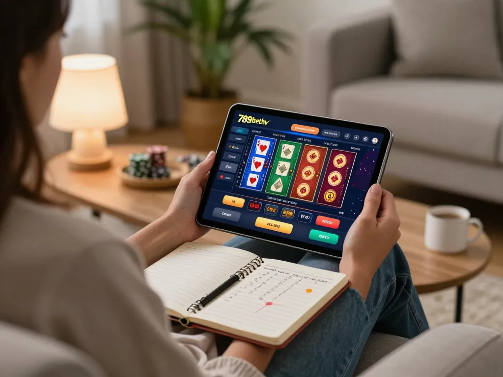 Player using the 789bethv app on a tablet, showing online casino gameplay with rich graphics.