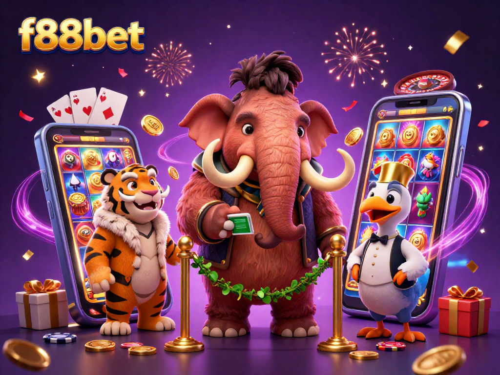Engage in the vibrant world of f88bet with 3D characters showcasing casino excitement.