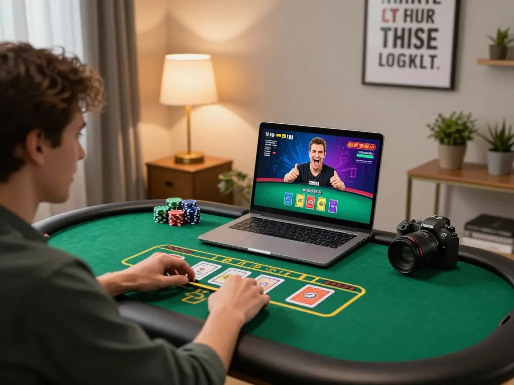 Engaging in live dealer game at https://56win.autos/ with stylish gaming setup and cozy ambiance.