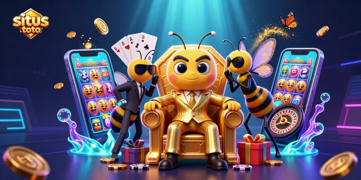 Situs toto menampilkan keseruan permainan slot dengan karakter menarik dan elemen kasino yang hidup.