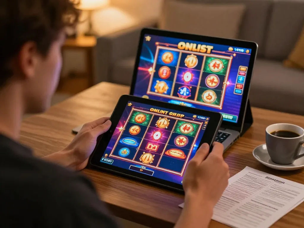 Engaging with slot thailand gaming app on a tablet, illustrating strategy and excitement in online gambling