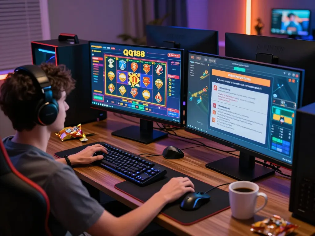 Berkolaborasi dengan QQ188 Slot di berbagai layar, menyoroti atmosfer permainan online yang bertanggung jawab.