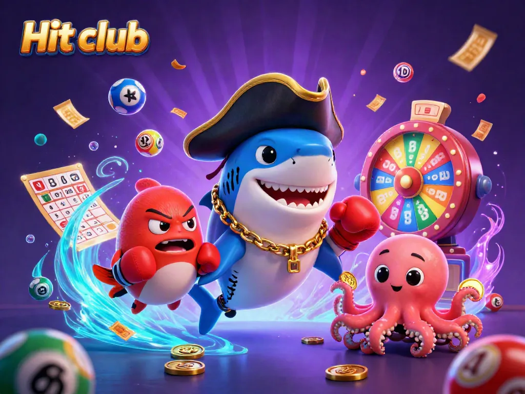 Experience thrilling wins at Hit club with colorful lottery elements and playful characters.