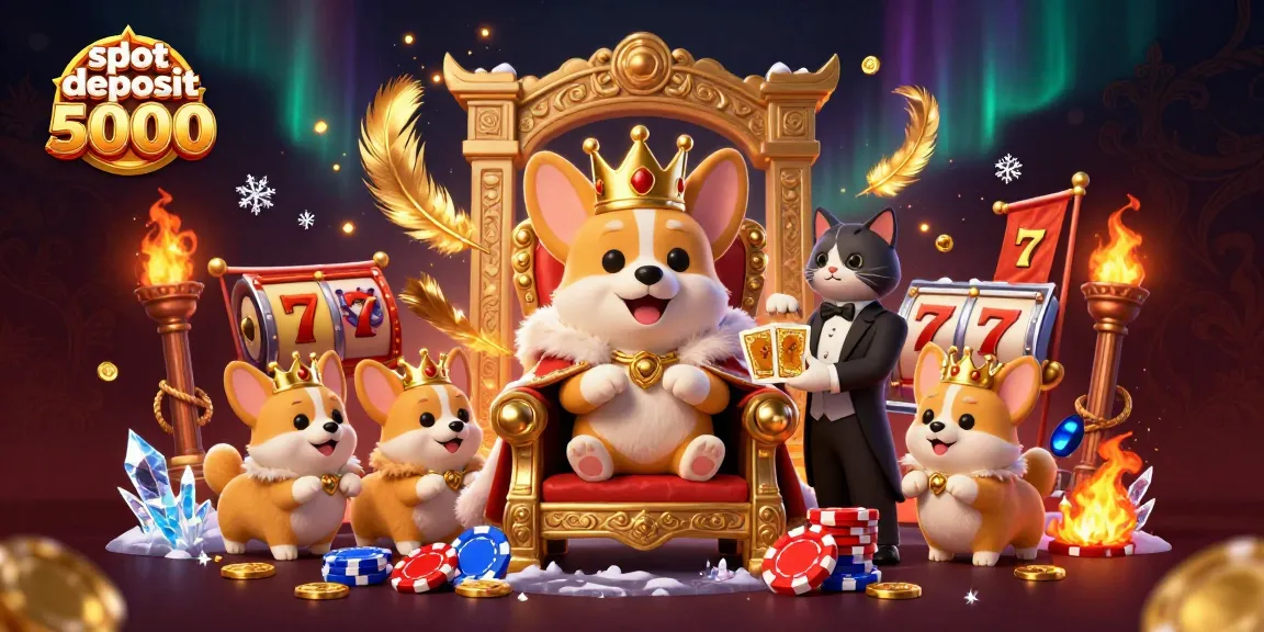 Engage in slot deposit 5000 action with vibrant corgi royalty and dynamic casino elements.