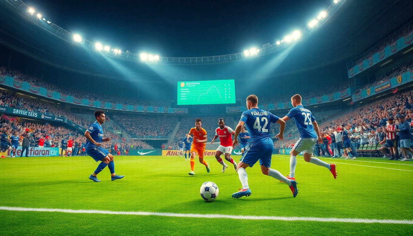 Exciting scene of Bóng đá socolive showcasing intense football action with players and fans.