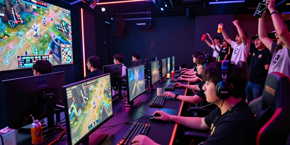 Esports competition scene with gamers using tempototo branding, vibrant arena.